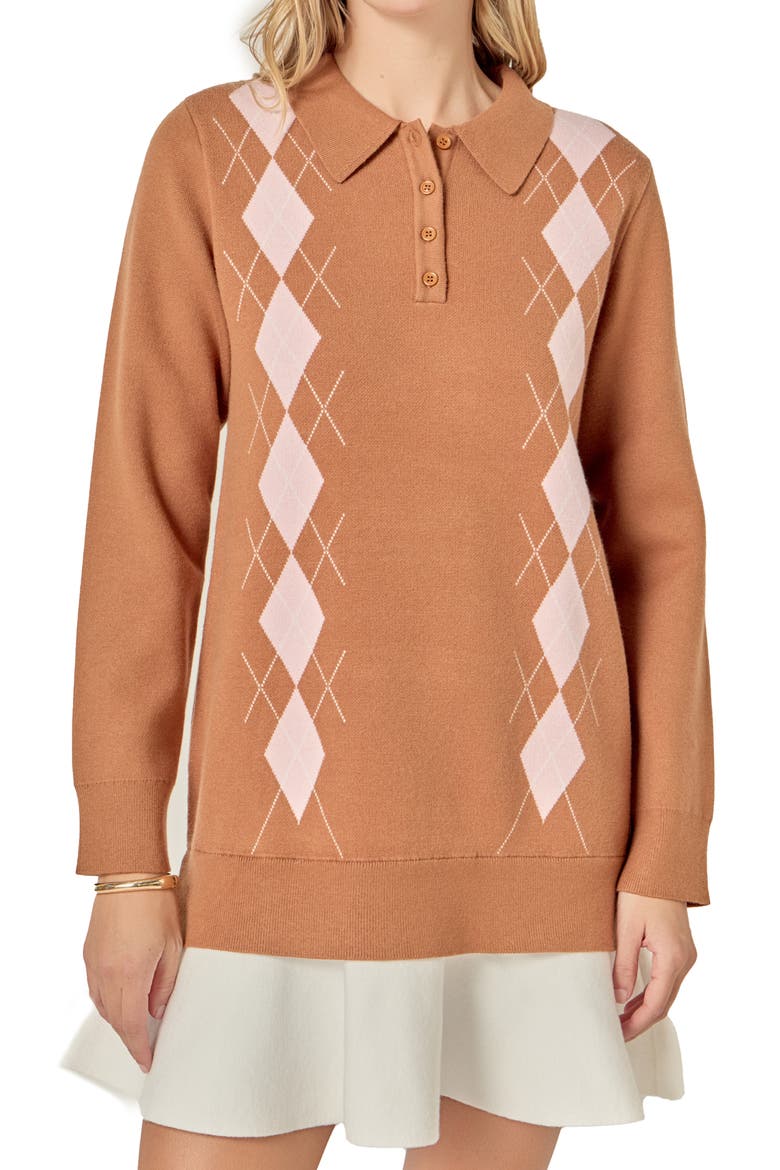 Argyle Long Sleeve Knit Minidress