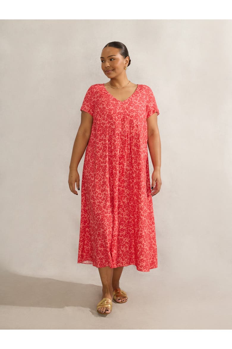 Short Sleeve V-Neck Midi Dress