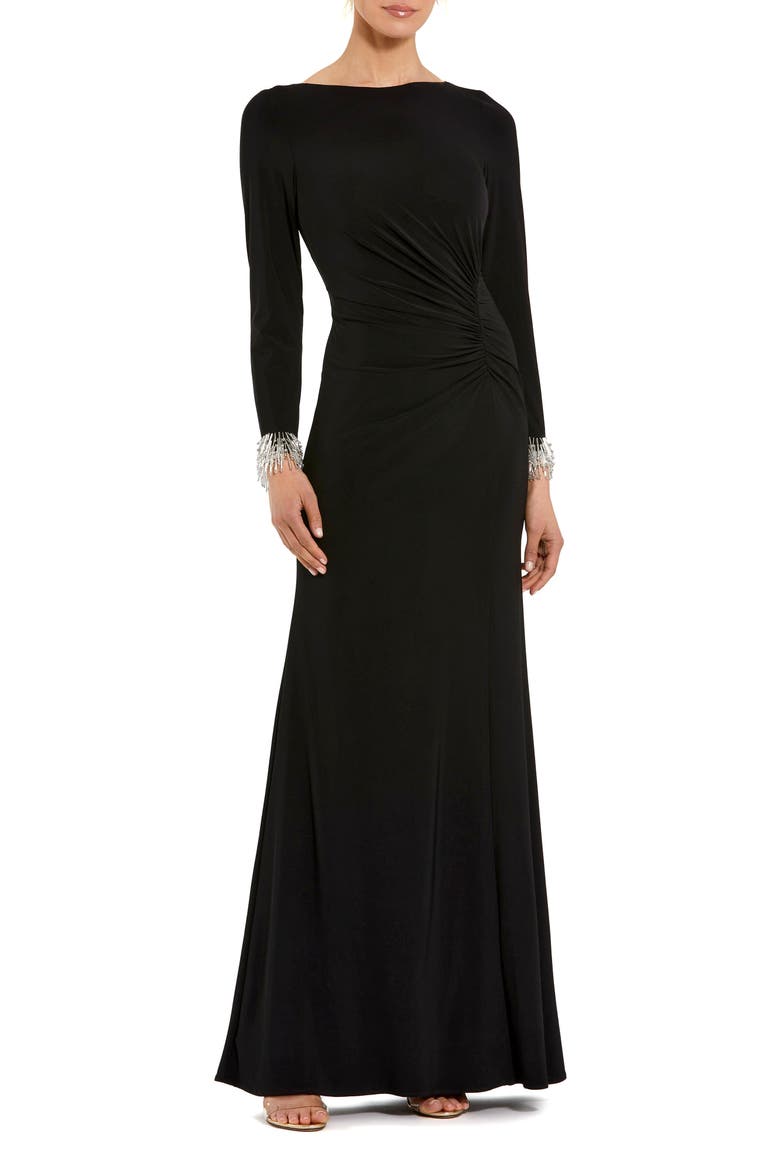 Long Sleeve Jersey Gown With Beaded Cuff Sleeves