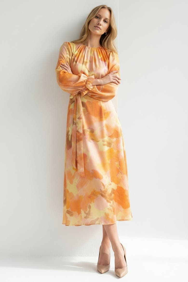 Crew Neck Long Sleeve Relaxed Fit Printed Dress