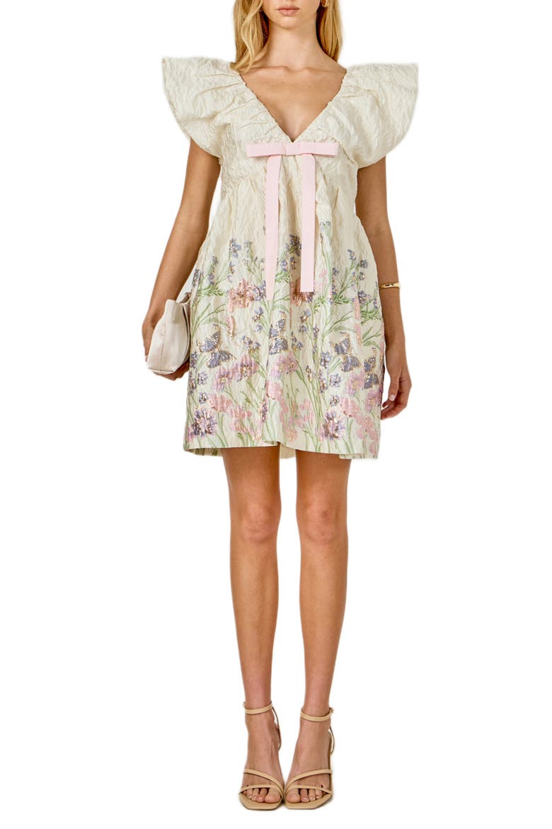 Metallic Floral Jacquard Minidress