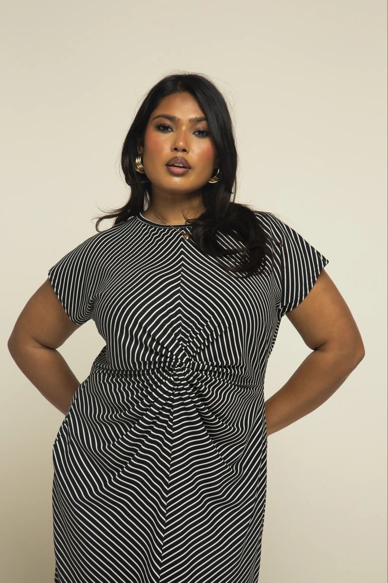 Cinched Striped Print Midi Dress