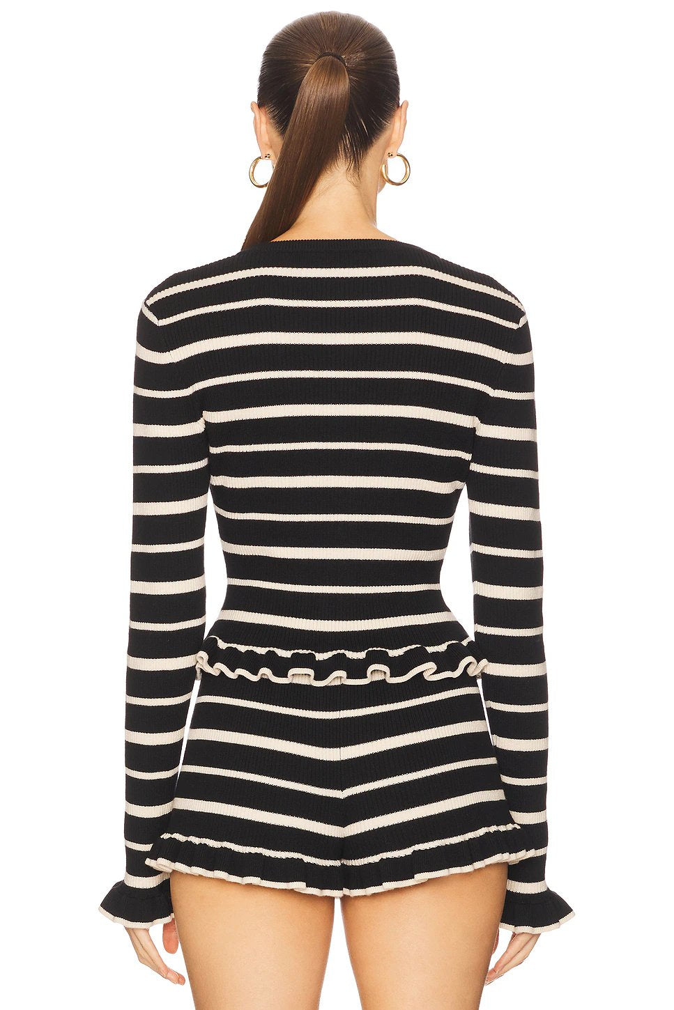 SEVEN WONDERS Donna Long Sleeve Top in Black & Cream - Image 3