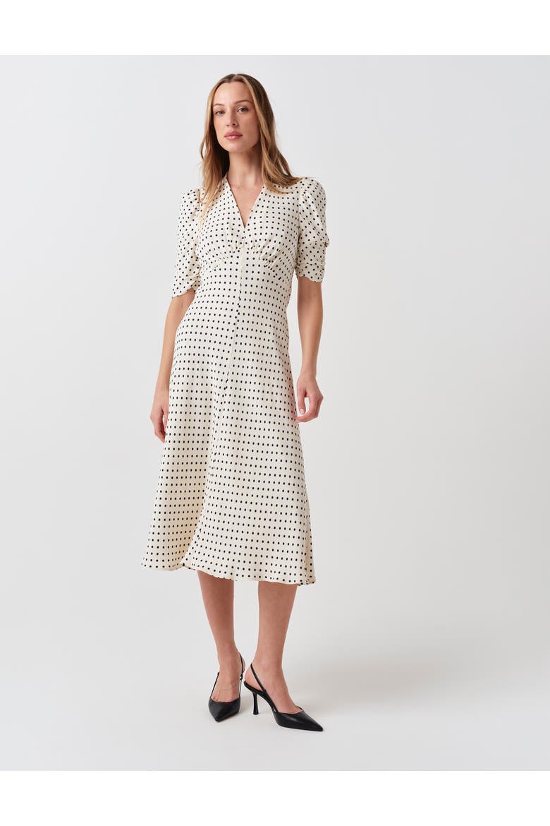 Mia Crepe Polka Dot V-Neck Midi Dress