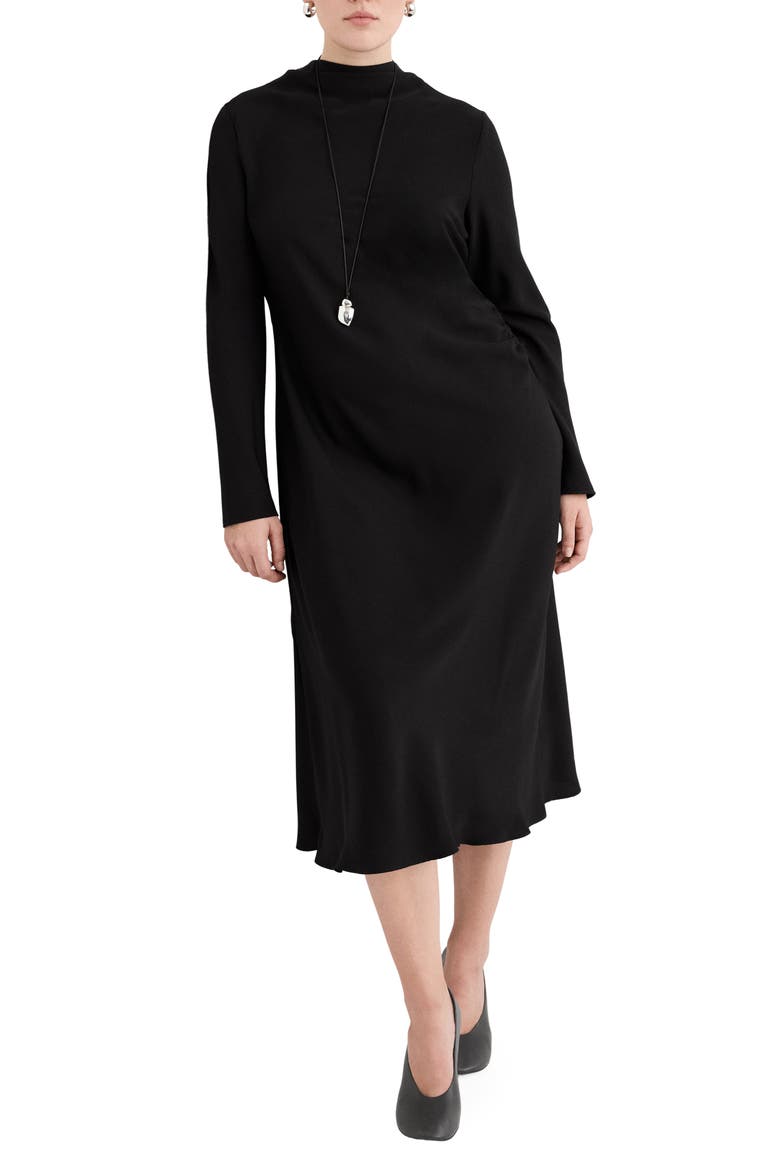 Ruched Long Sleeve Midi Dress