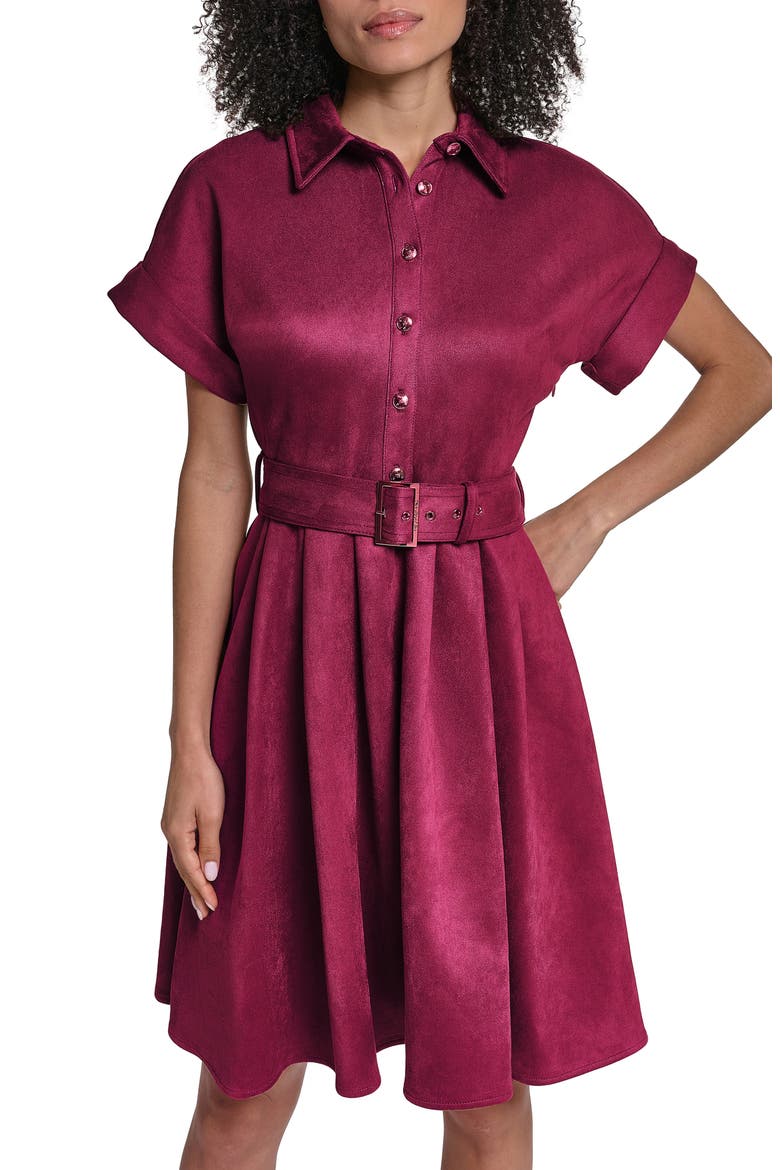 Belted Faux Suede Shirtdress