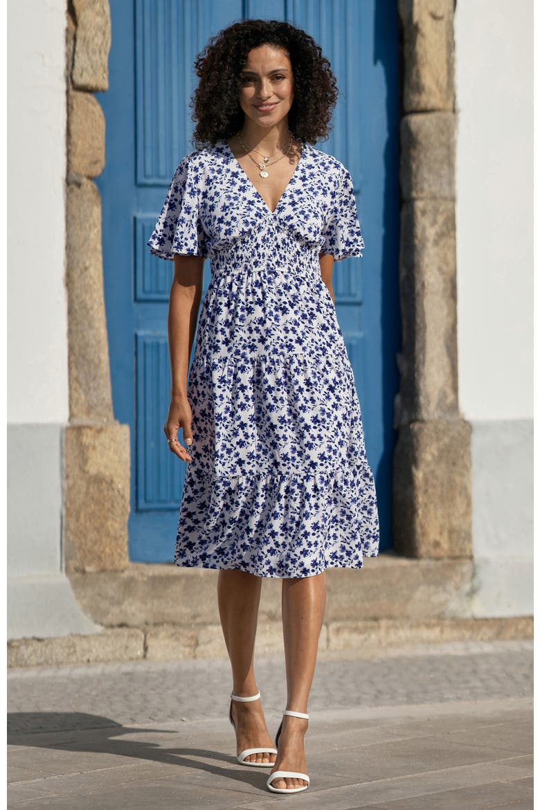 Floral Angel Sleeve Midi Dress