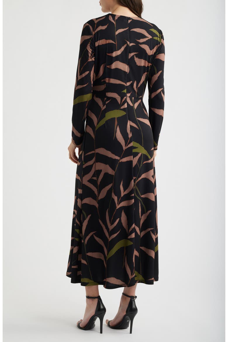 Abstract Print Long Sleeve Midi Dress