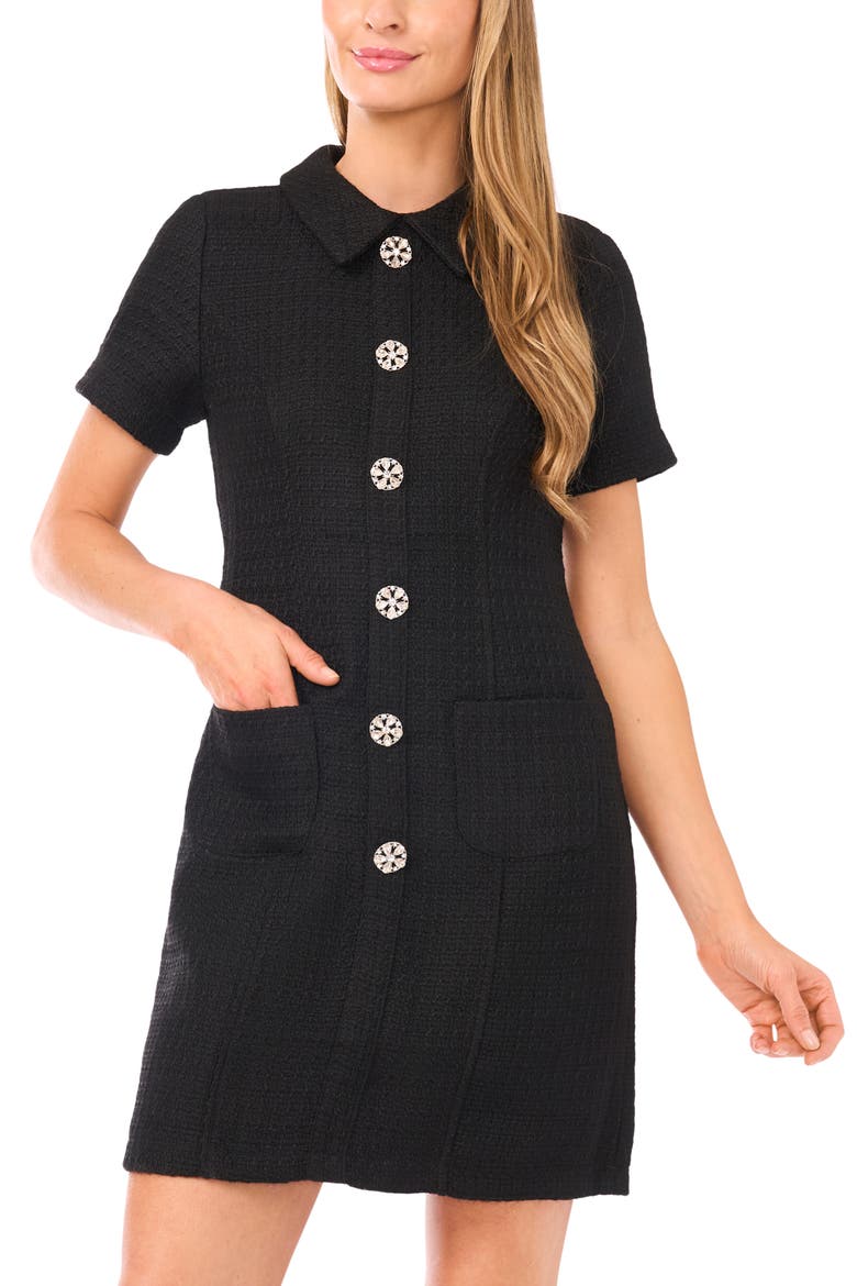 Rhinestone Button Bouclé Minidress