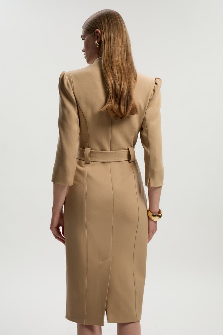 3/4 Sleeve Belted Midi Dress