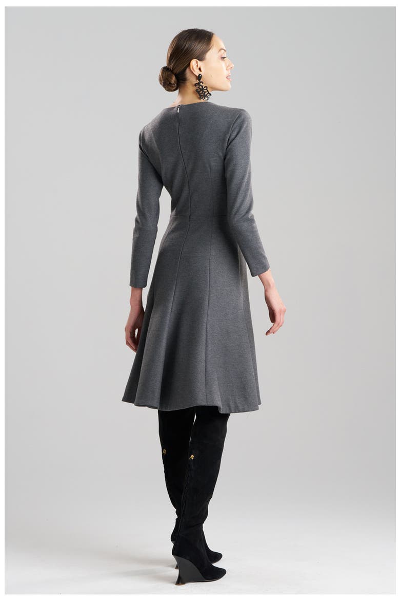 Double Jersey Fluted Hem Long Sleeve Midi Dress