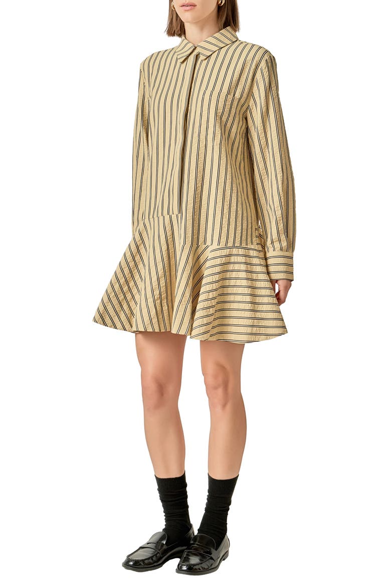 Texture Collar Long Sleeve Mini Shirtdress