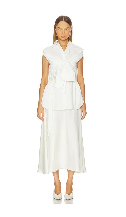 Rohe Poplin Silk Combined Gilet Dress in Optic White - Image 1