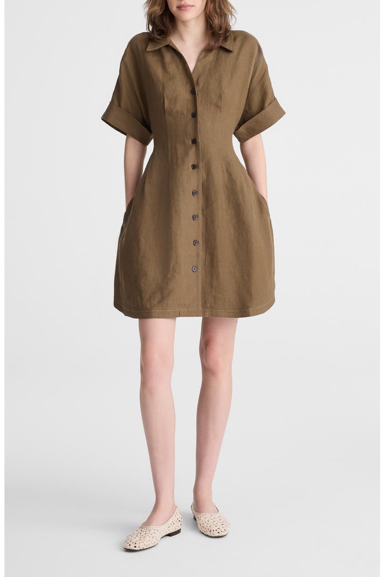 Pleated Linen Mini Shirtdress