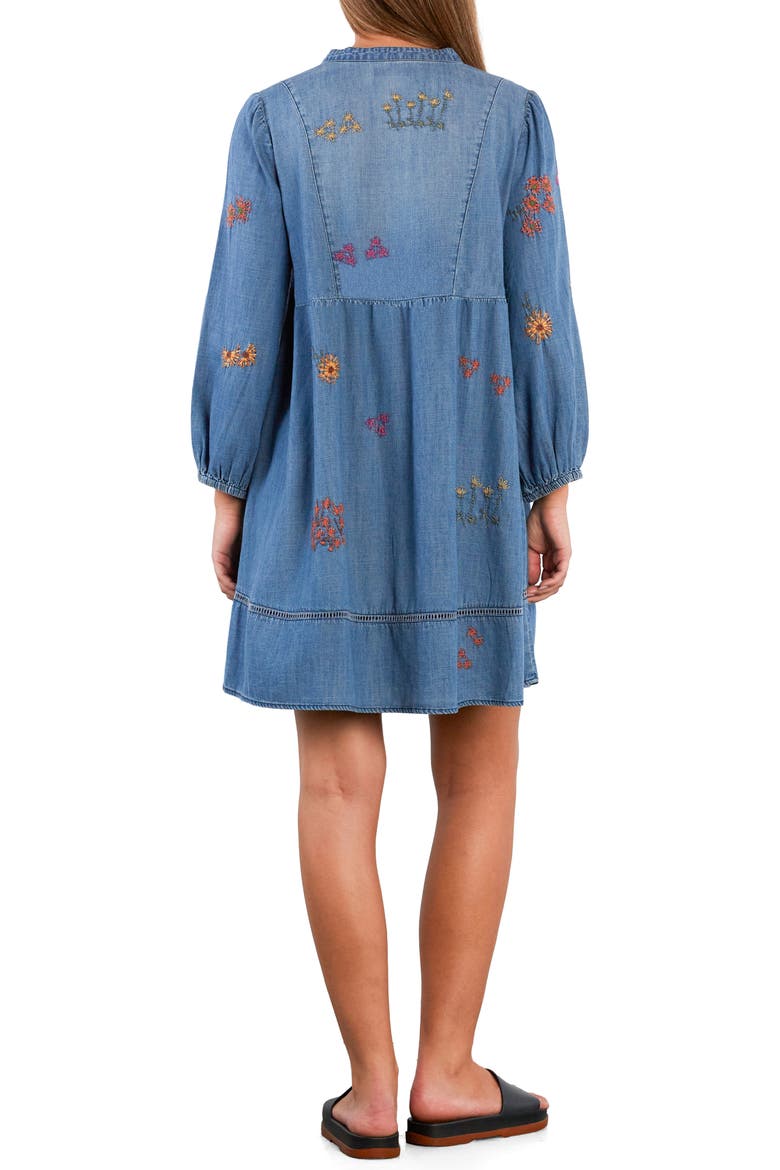 La La La Embroidered Long Sleeve Denim Dress