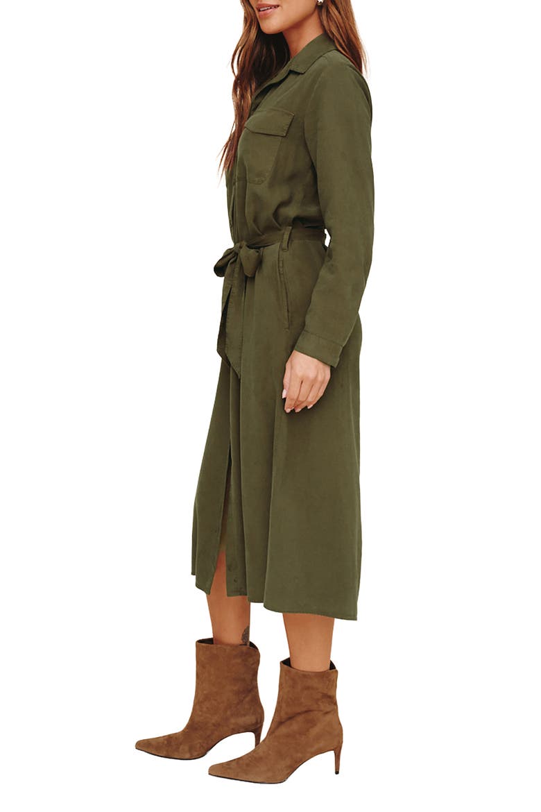 Tie Waist Long Sleeve Midi Dress