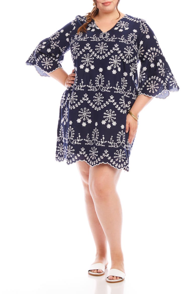 Embroidered Flare Sleeve Cotton Dress