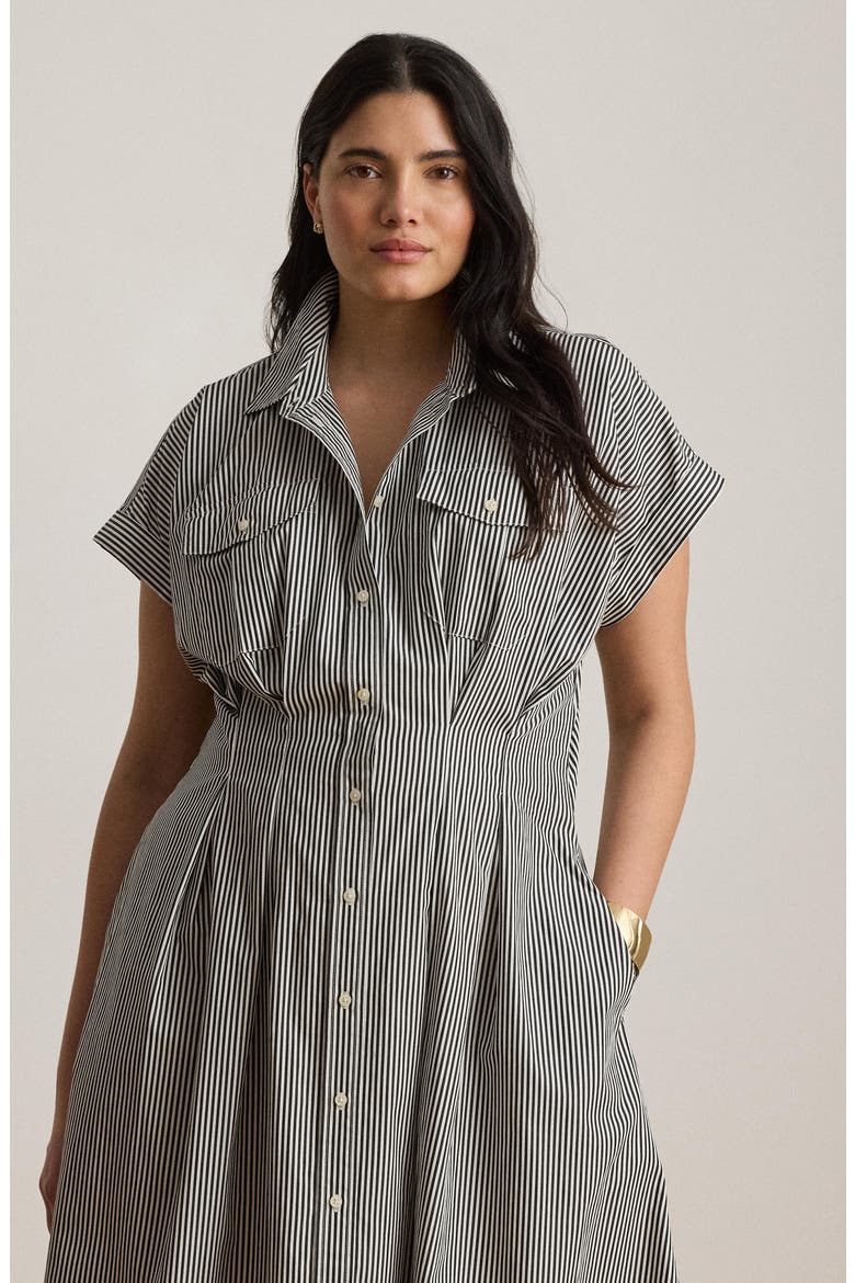 Striped Pleated Broadcloth Midi Shirtdress