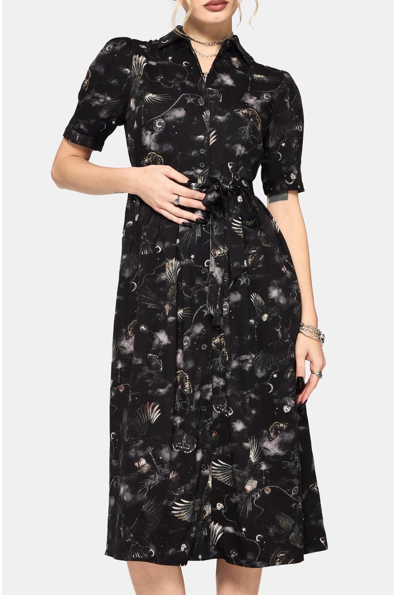 Crimson Magpie And Moth Midi Shirt Dress