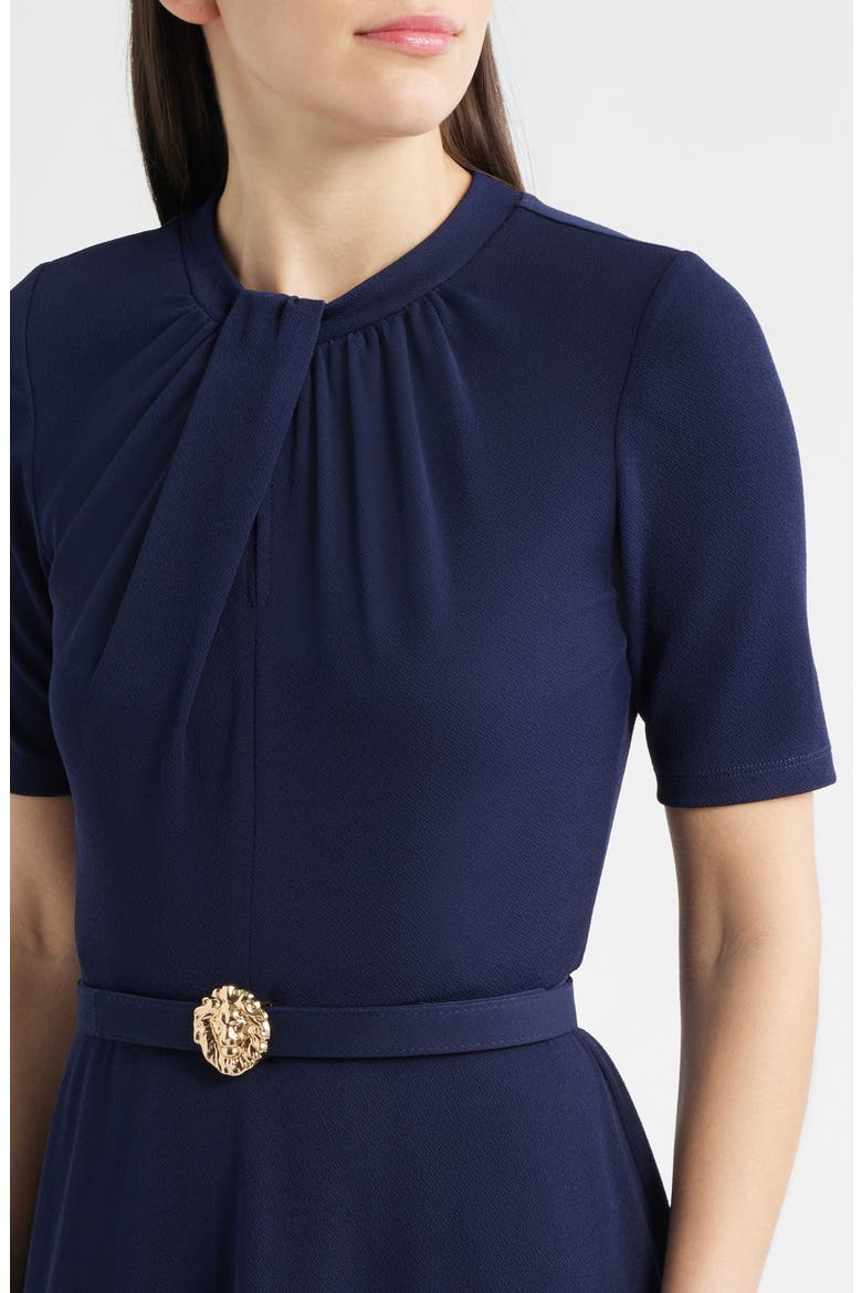 Twist Neck Belted Midi Dress