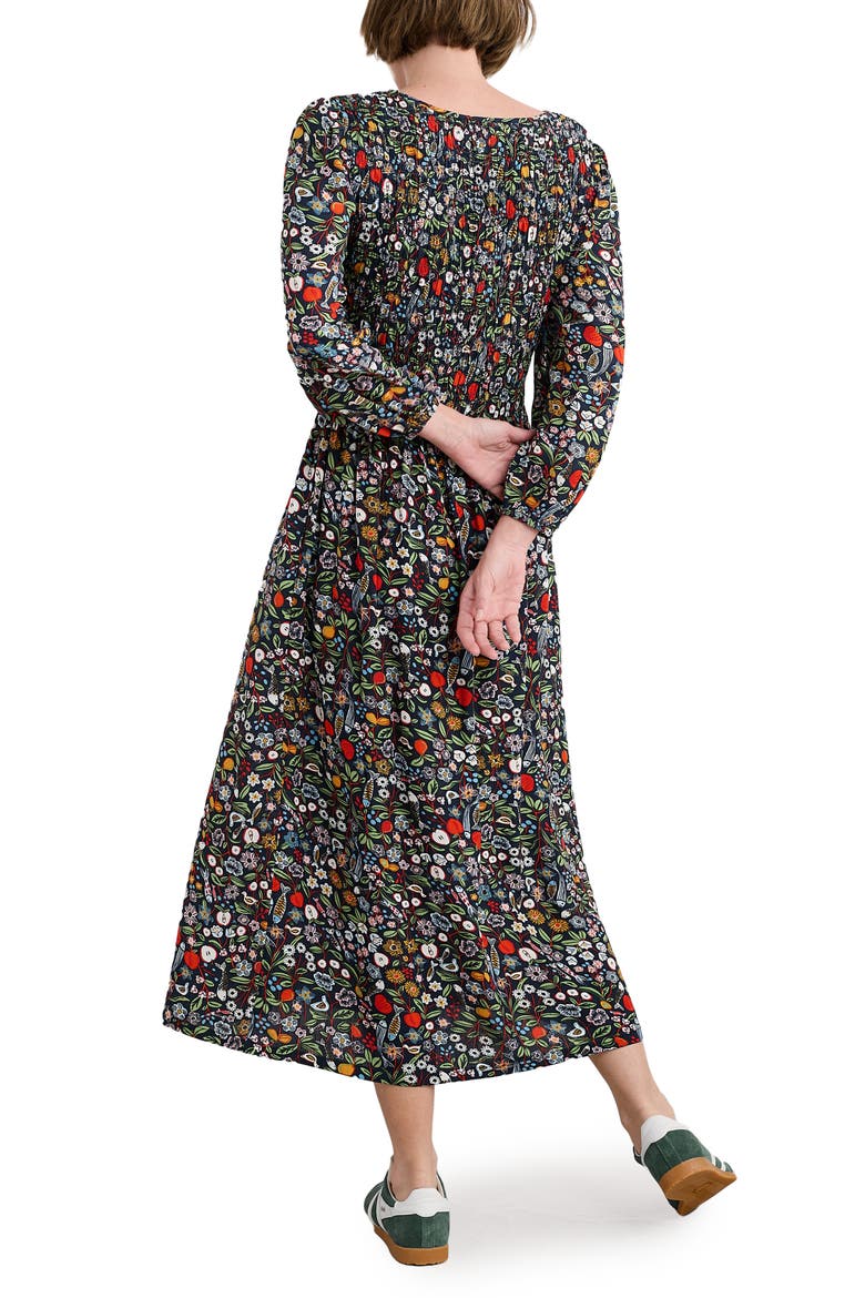 Meadowsweet Floral Smocked Long Sleeve Midi Dress