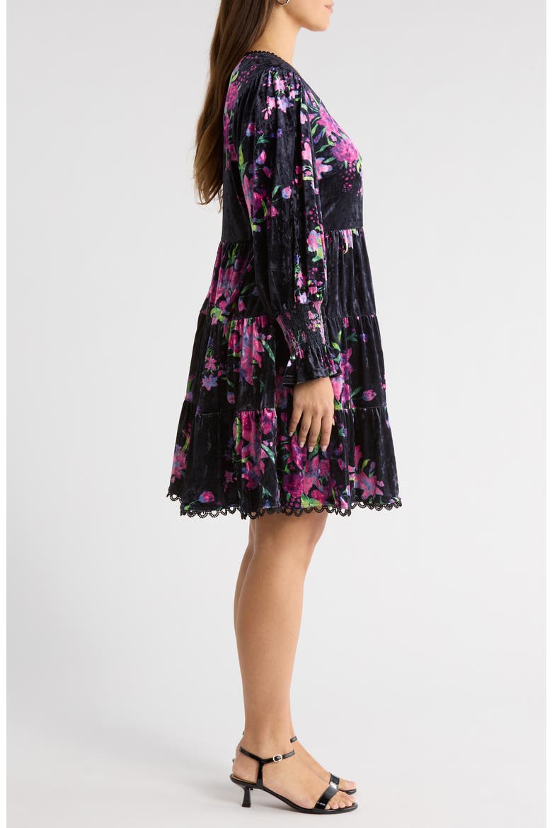 Tulda Amari Floral Long Sleeve Tiered Velvet Dress