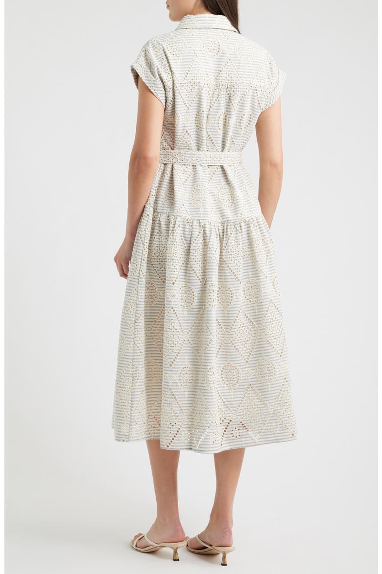 Stripe Eyelet Tie Waist Midi Dress