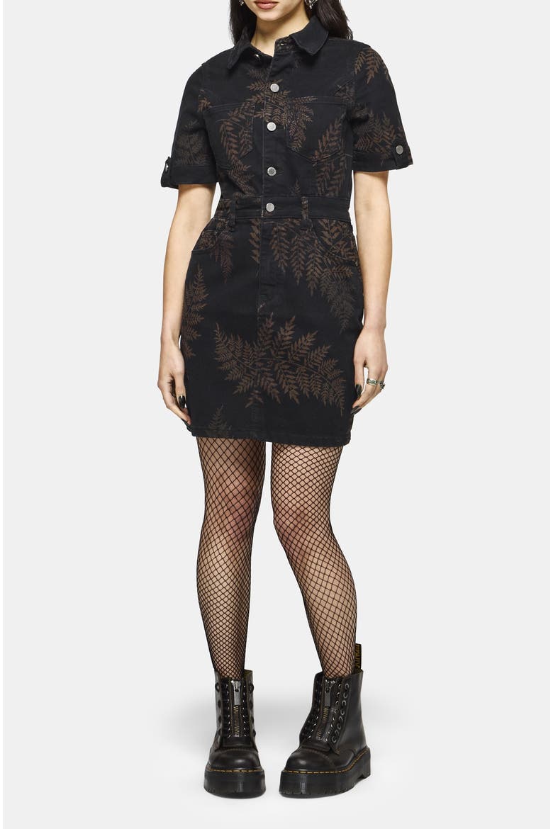 Ruin Fern Printed Denim Mini Shirt Dress