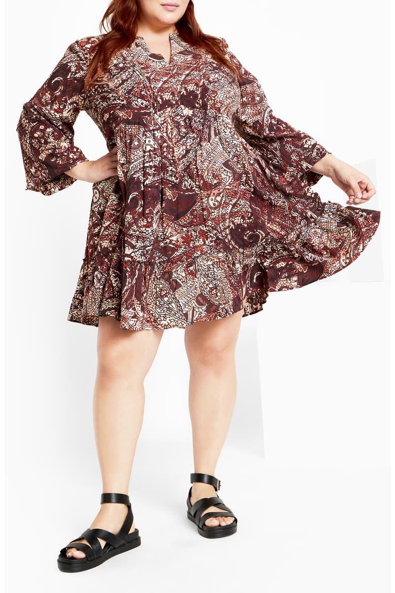 Mira Long Sleeve Paisley Tiered Dress