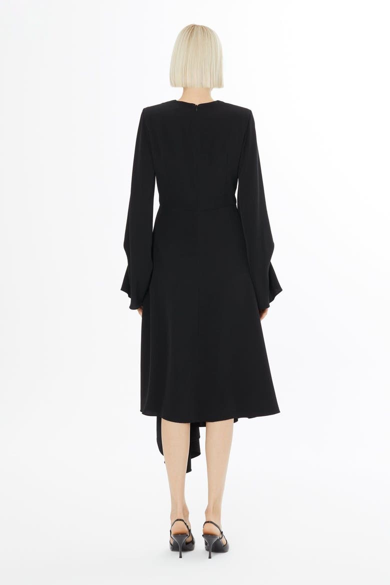 Pleated Front Midi Dress with Concealed Back Zip