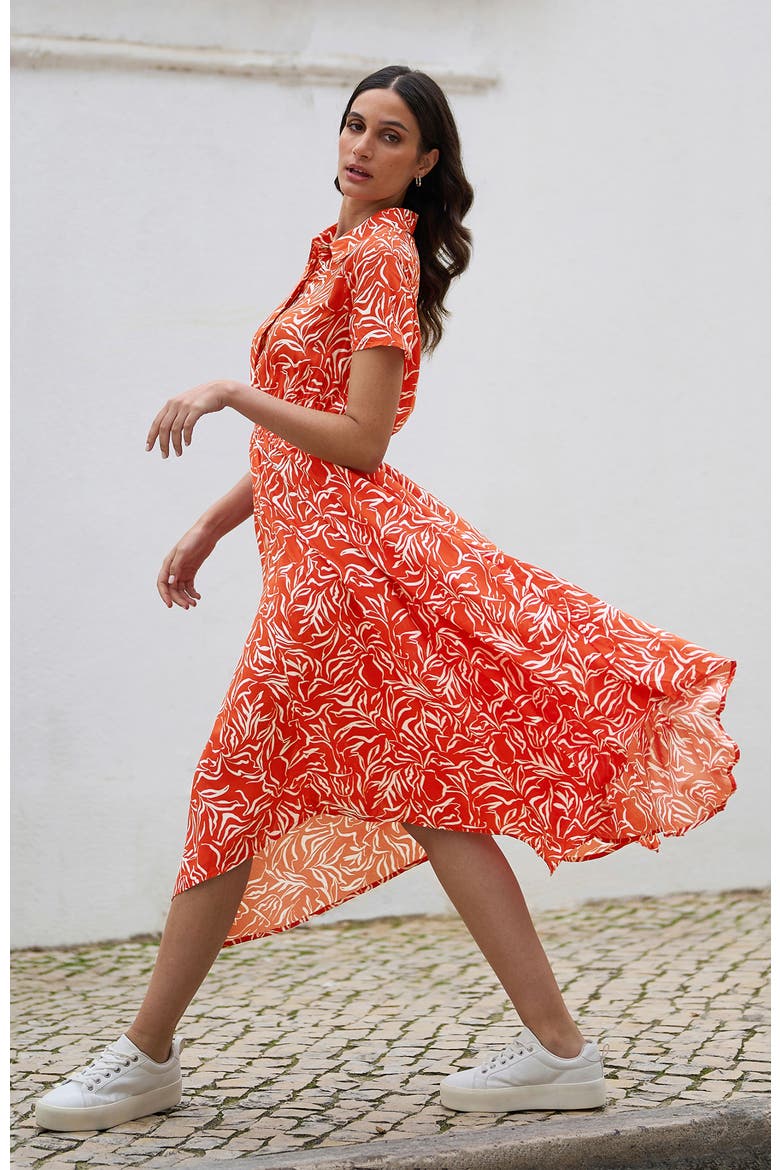 Printed Midi Ruched Shirt Dress