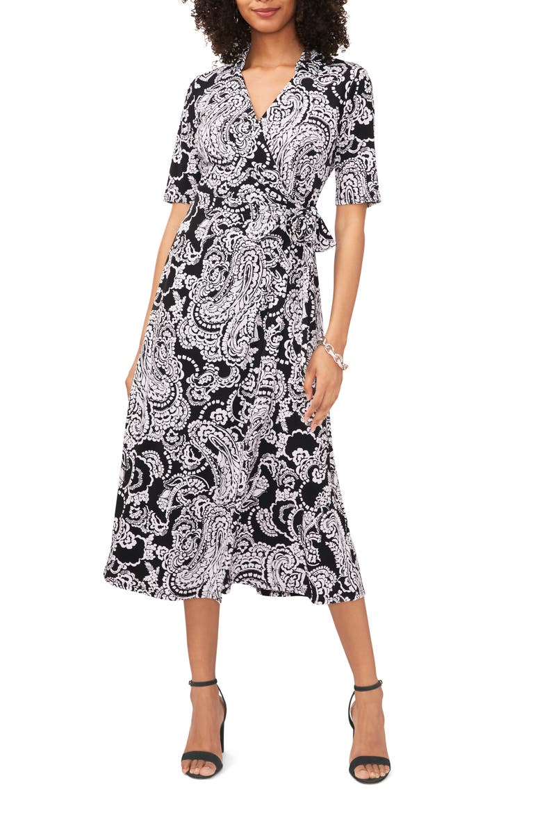 Print Faux Wrap Midi Dress