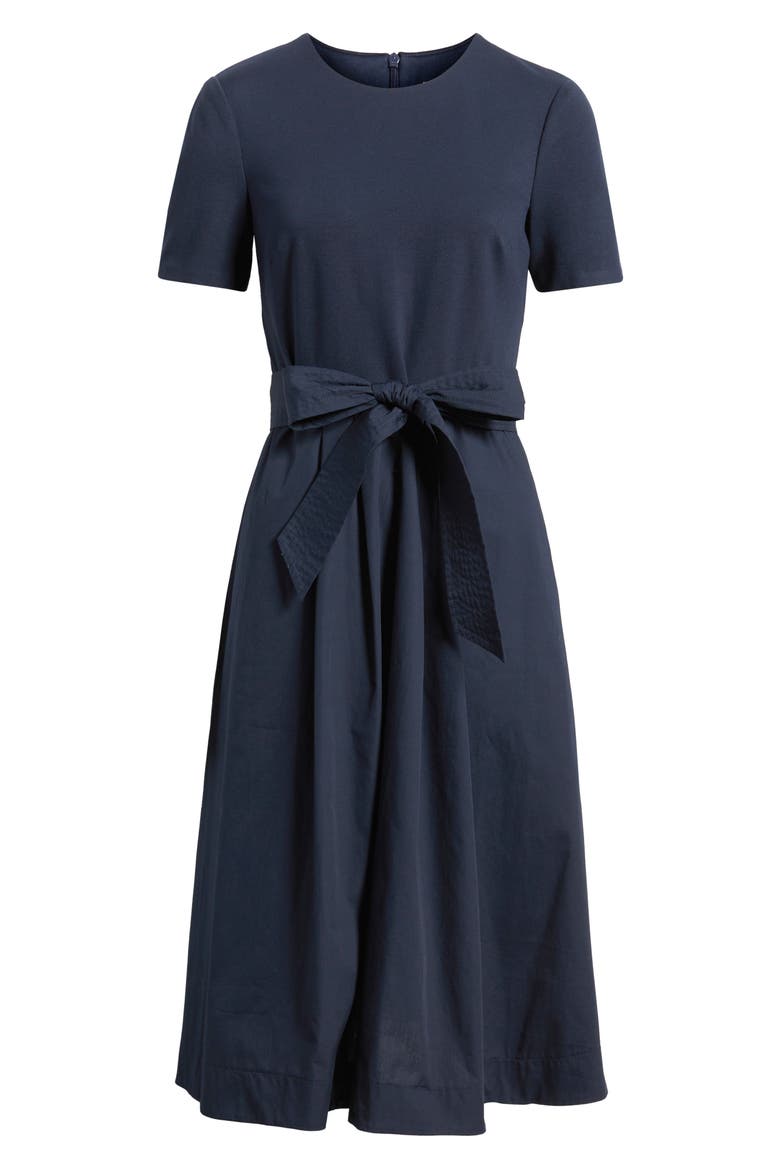 Jewel Neck Tie Waist Midi Dress