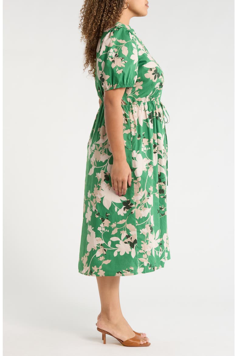 Nora Puff Sleeve Button Cotton Midi Dress