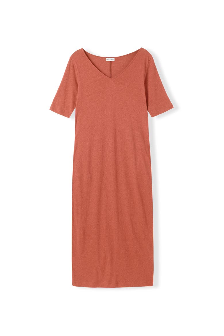 Linen Blend V-Neck Midi Dress