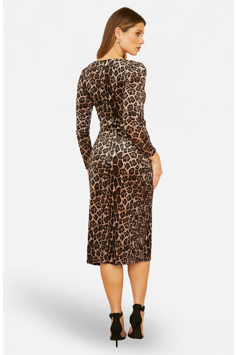 Velvet Long Sleeve Fitted Midi Dress