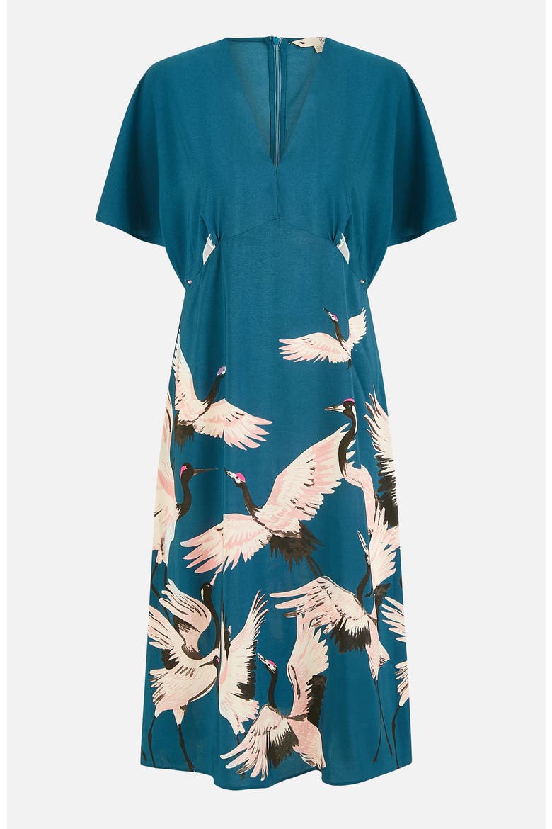 Crane Print Midi Dress