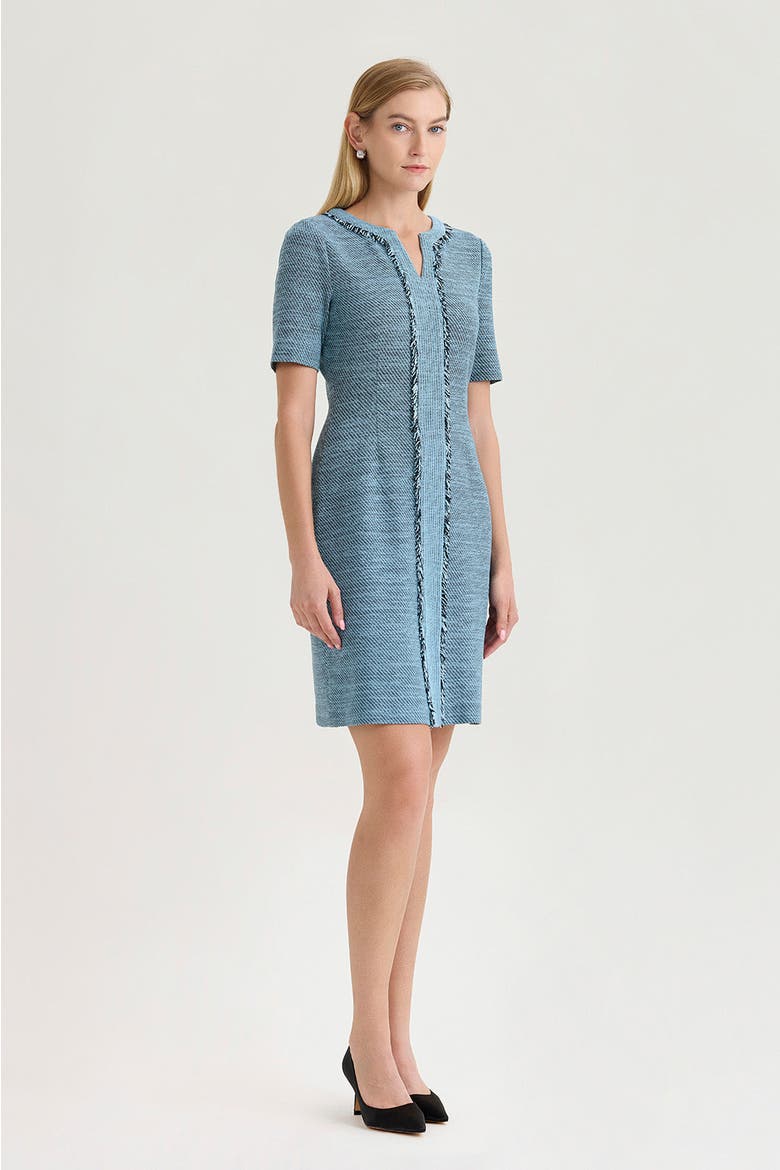 Tweed Knit Fringe Accent Sheath Dress