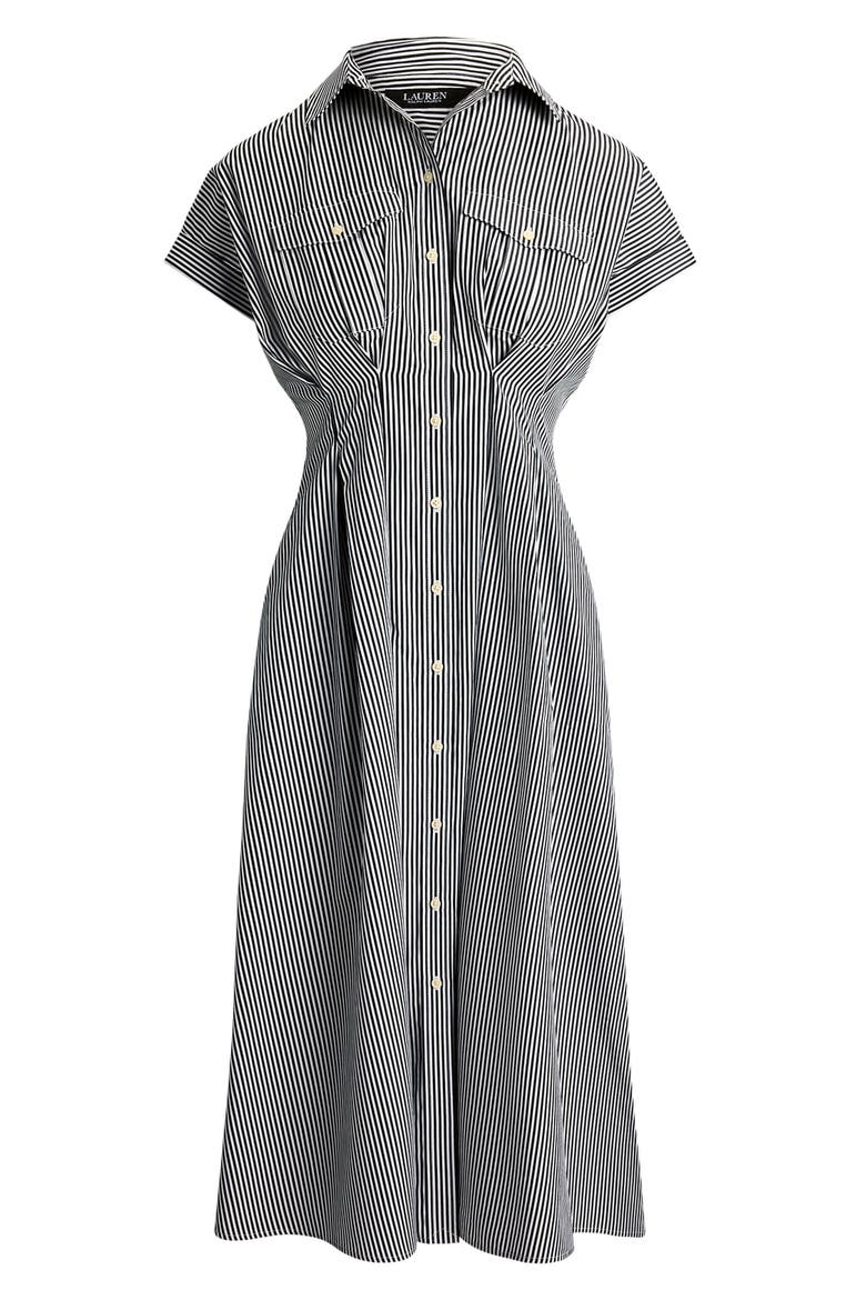 Striped Pleated Broadcloth Midi Shirtdress
