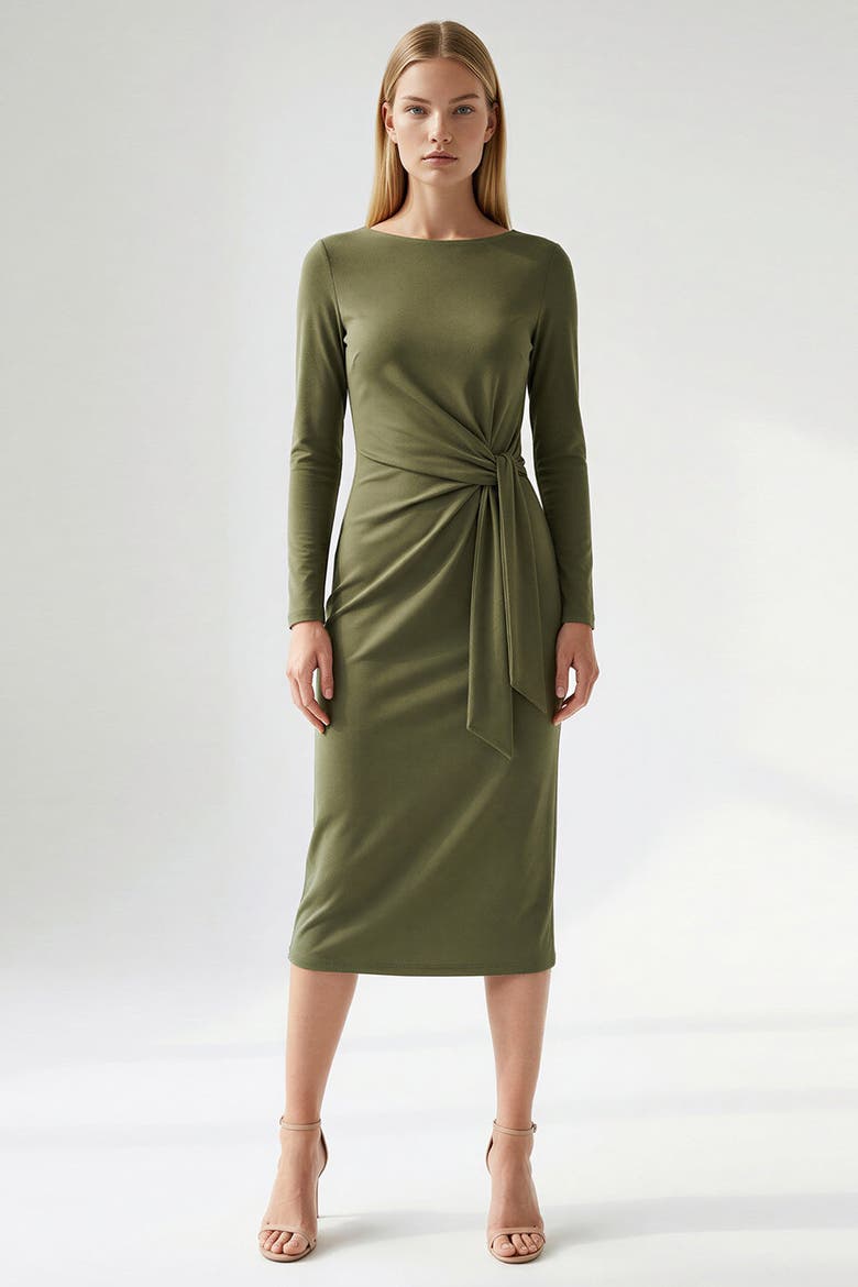 Gascon Crew Neck Long Sleeve Knit Midi Dress