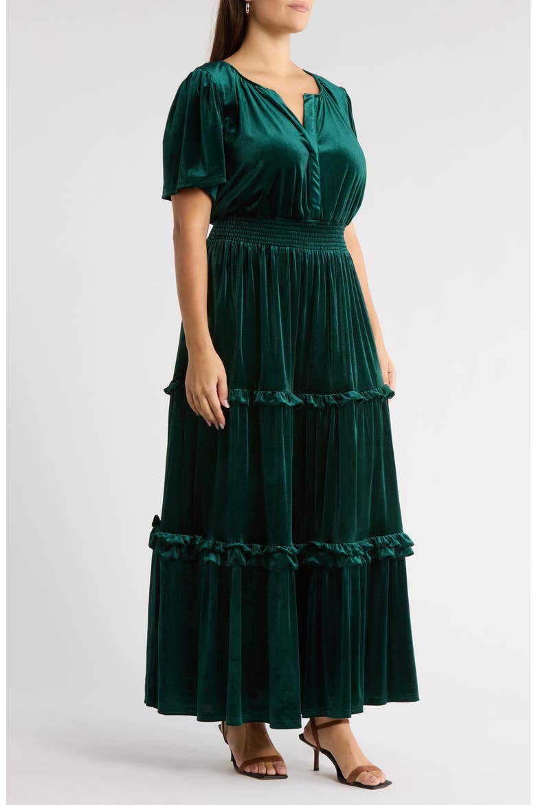 Juliete Velvet Palmer Tiered Maxi Dress