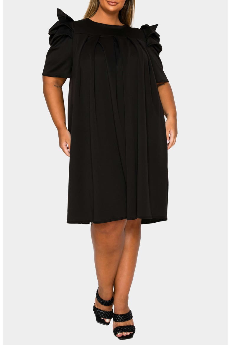 Zaya Puff Sleeve Pleated Shift Dress