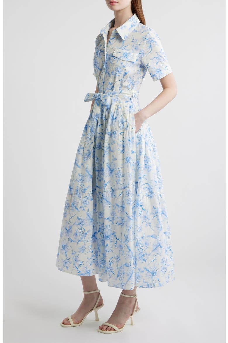 Printed Tie Belt Cotton Poplin Maxi Shirtdress