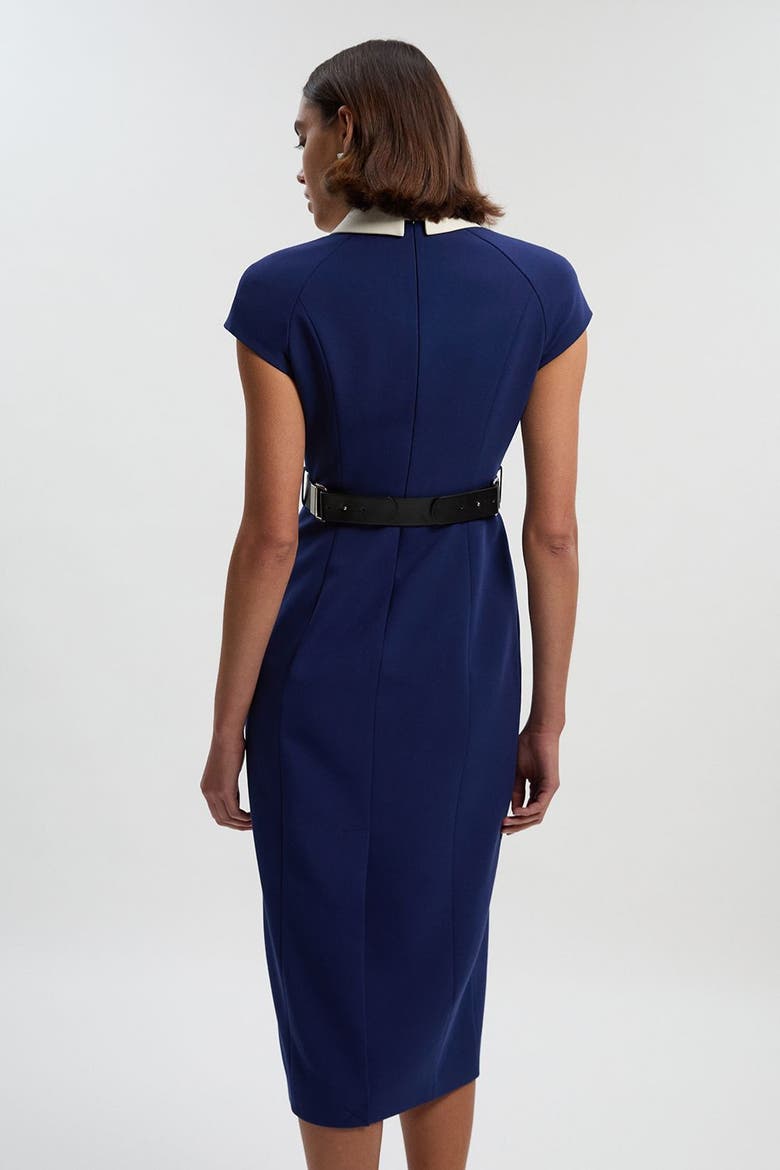 Contrast Collar Tailored Midi Dress