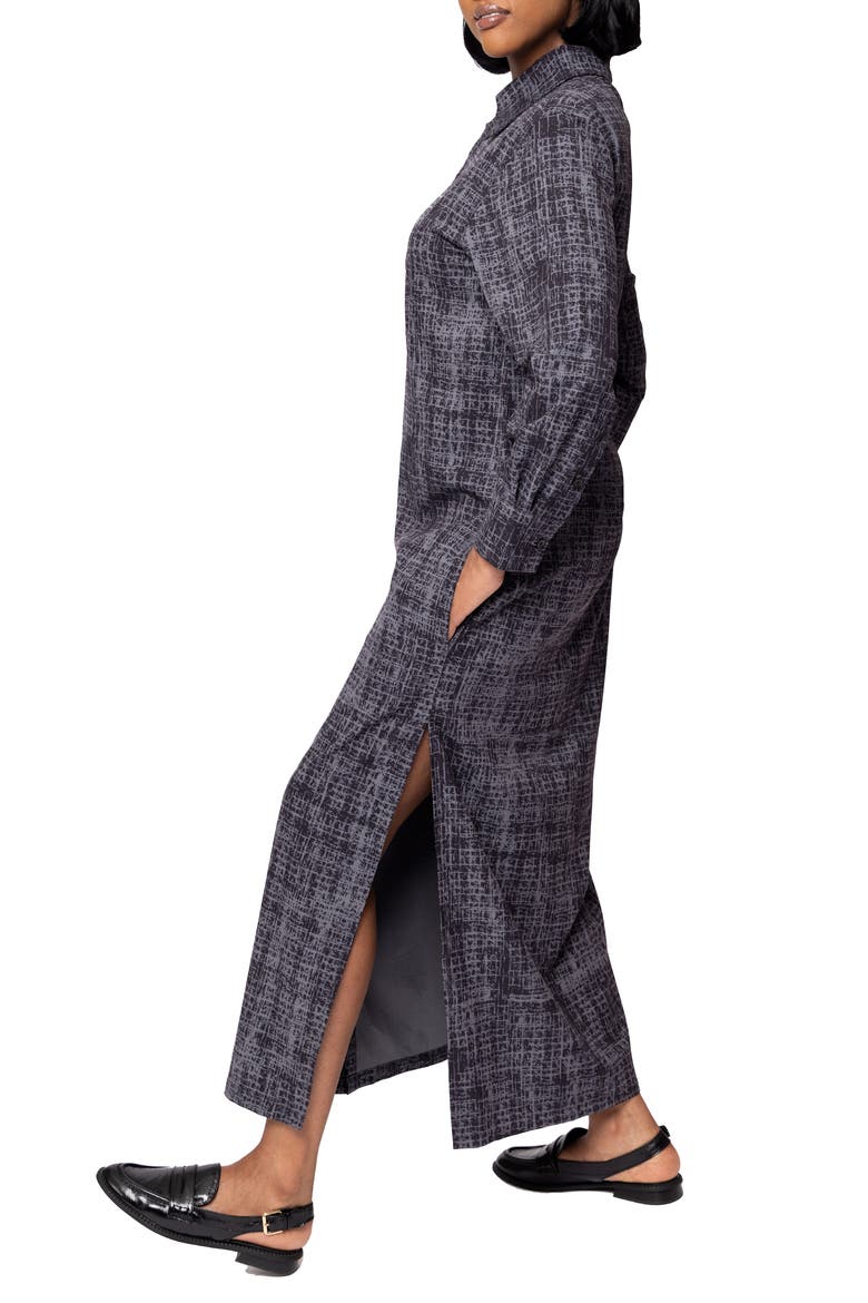 Bali Abstract Print Long Sleeve Double Slit Maxi Shirtdress