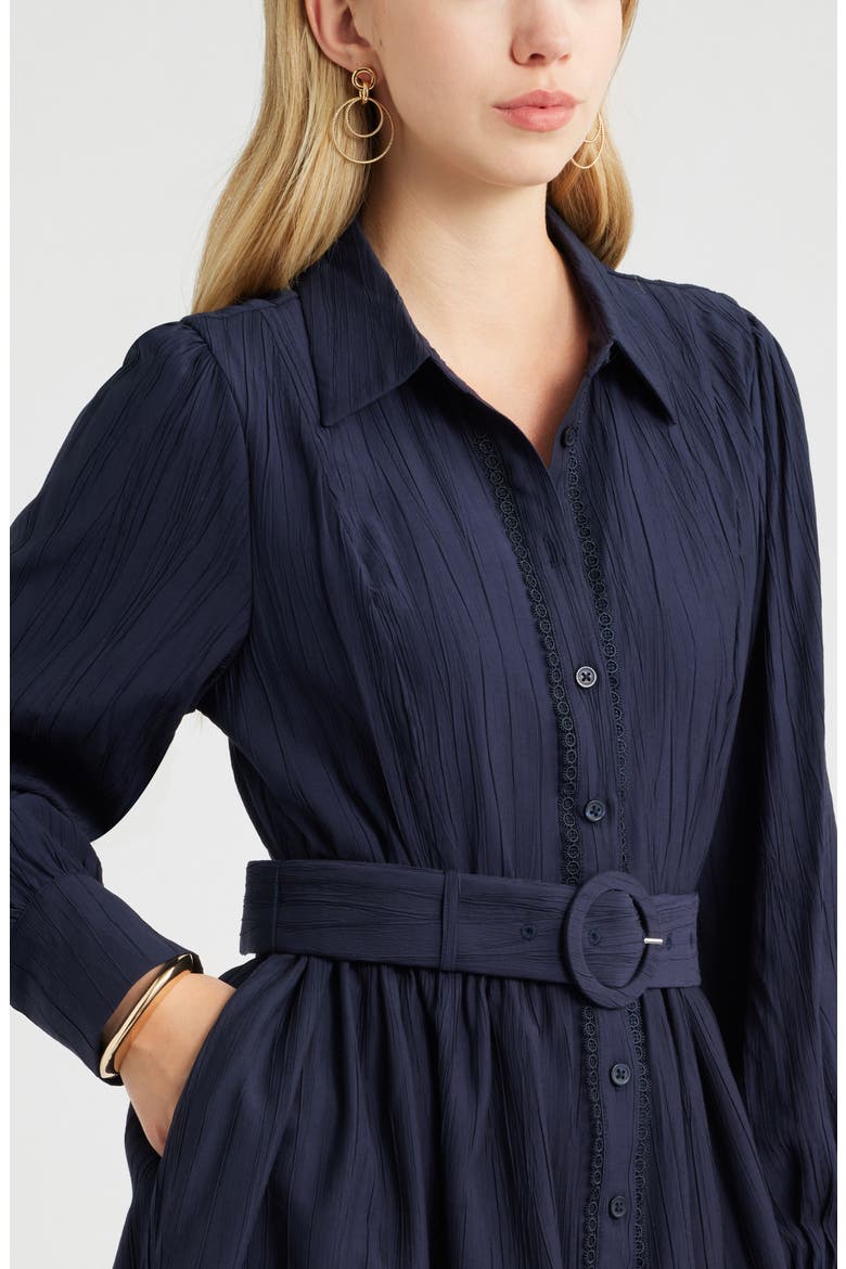 Floral Lace Inset Belted Mini Shirtdress