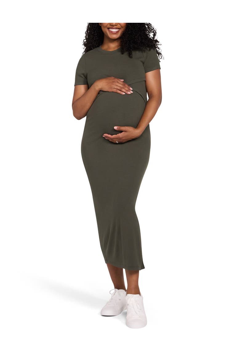 Crew Neck Short Sleeve Nursing Midi Dress