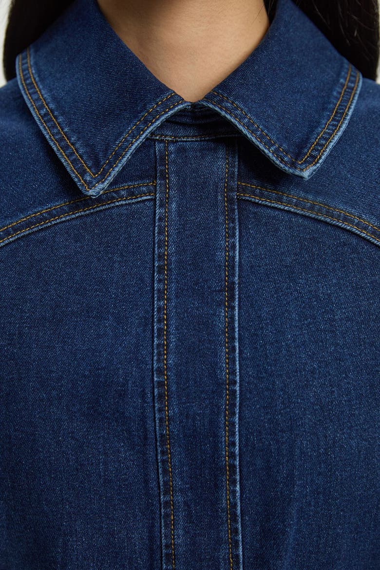 Petite Stretch Denim Tab Belt Midi Dress