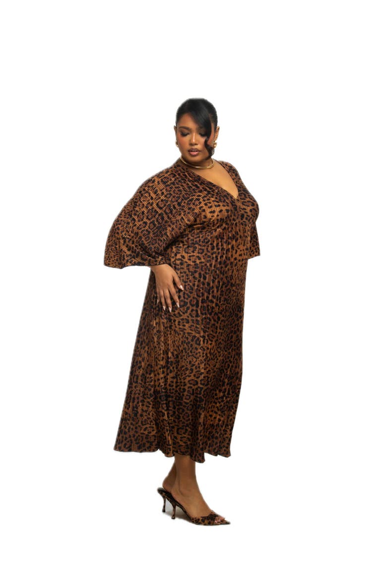 Plus Size Leopard Print Midi Dress