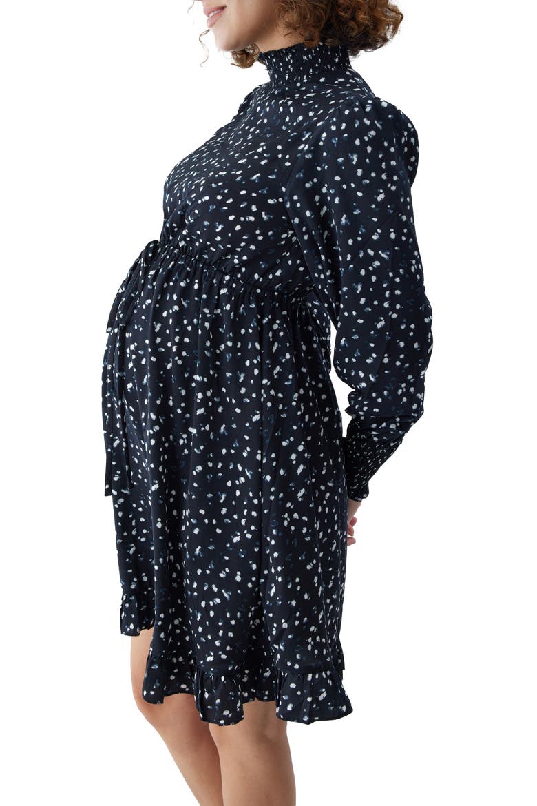 Smocked Long Sleeve Maternity Dress